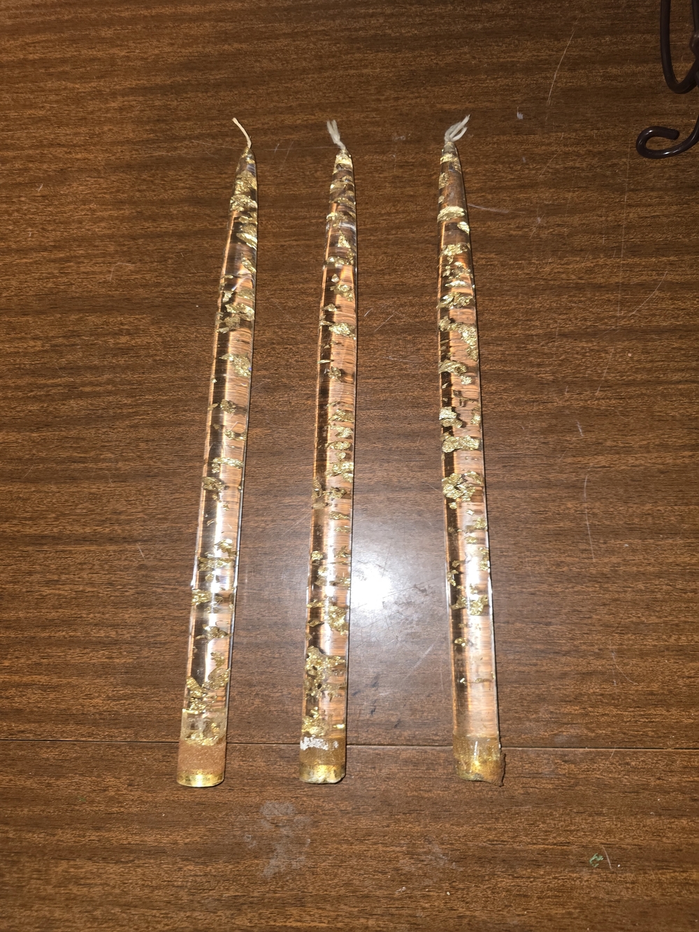 Three Vintage Lucite Candles With Gold flakes